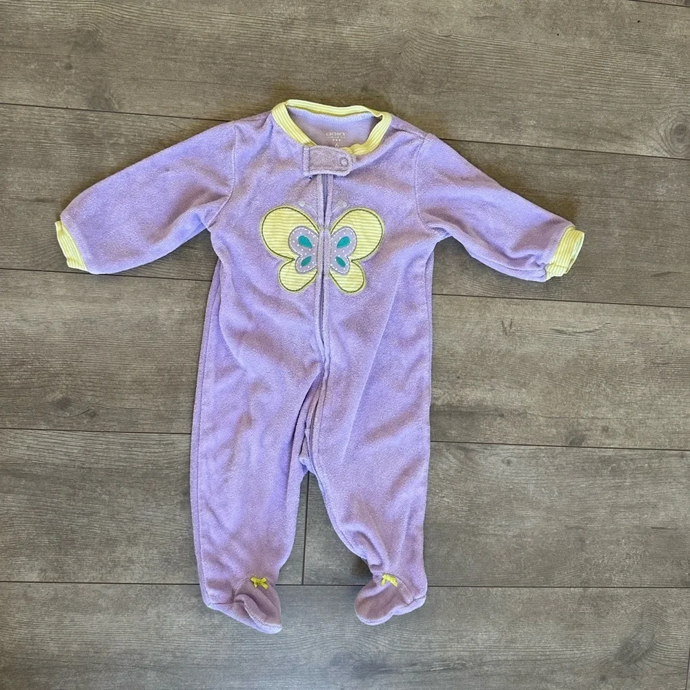 Carter’s Terry Cloth Butterfly Zip Footies Sleep & Play Baby Girl Size 6 M